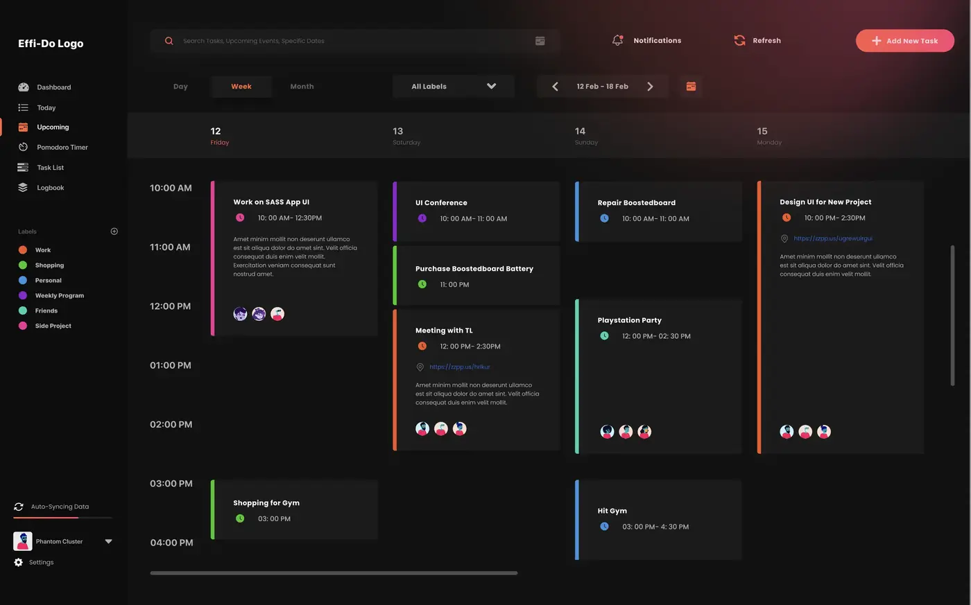 EffiDo Upcoming — Dark Mode